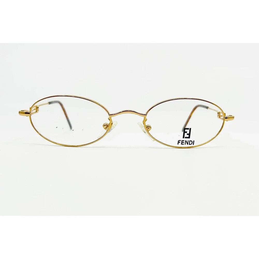 Fendi Eyeglasses Womens Gold Oval Frames F88 Golden Glimmer 48-18-135